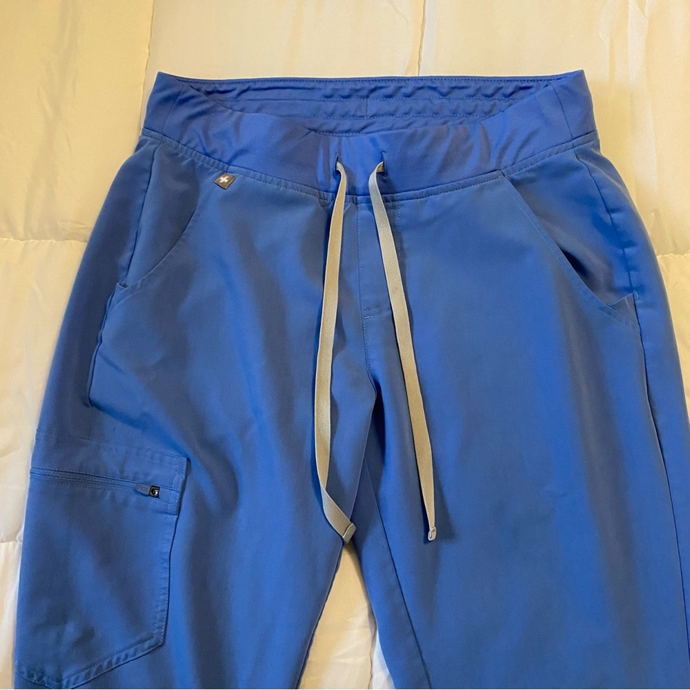Figs Blue Track Joggers with Gray Drawstring